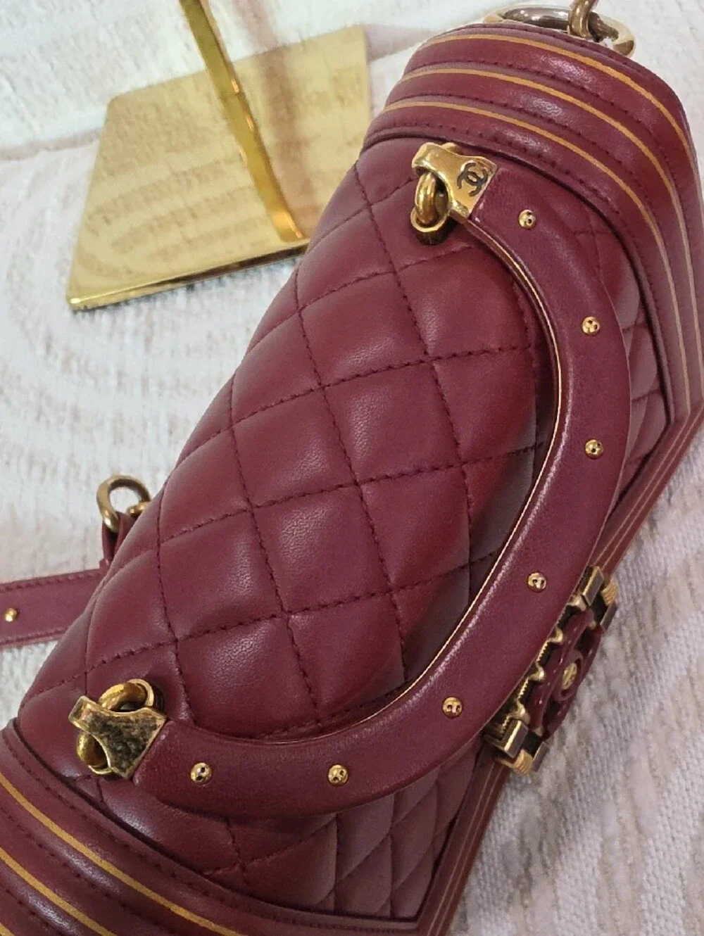 Chanel Boy Quilted Top-Handle Shoulder Bag in Deep Burgundy Small